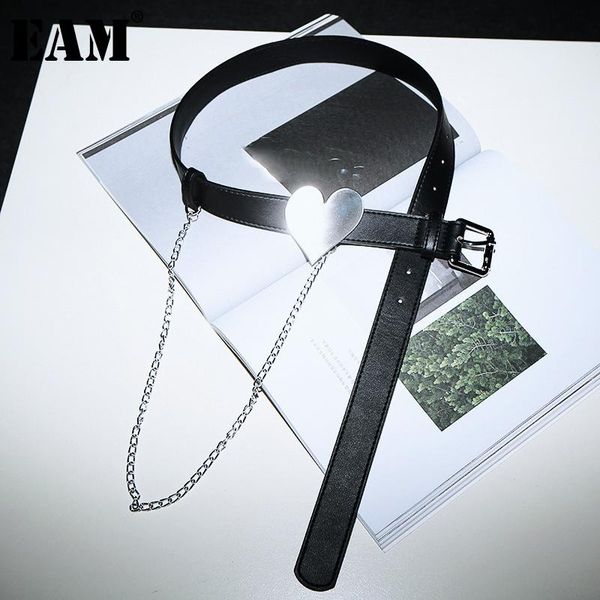 

belts [eam] irregular metal chain black pu leather belt personality women fashion tide all-match spring autumn 2021 1dd5188, Black;brown