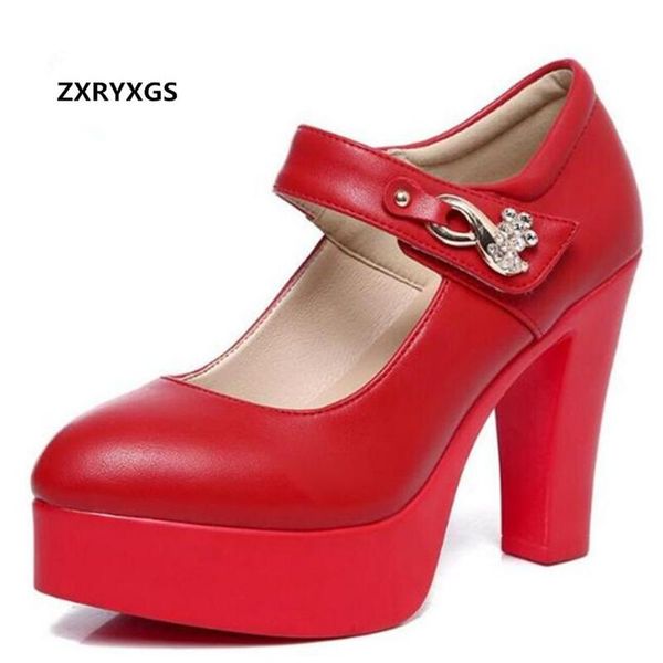 

spring pointed thick with women high heel shoes catwalk real leather size 33-43 pumps wedding dress, Black