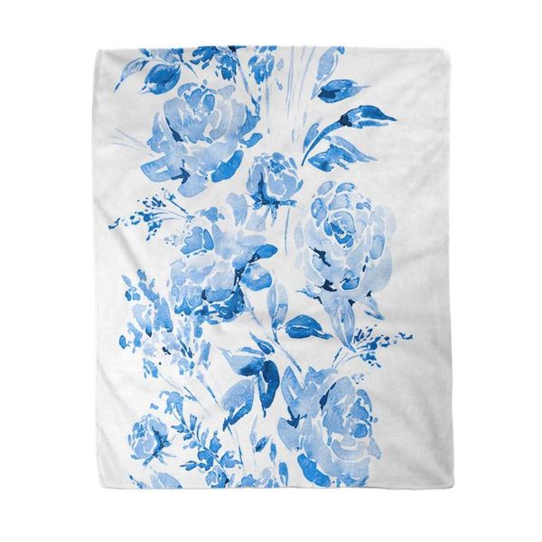

blankets soft decor throw blanket blue watercolor floral border in a la prima style roses flowers twigs leaves buds warm cozy