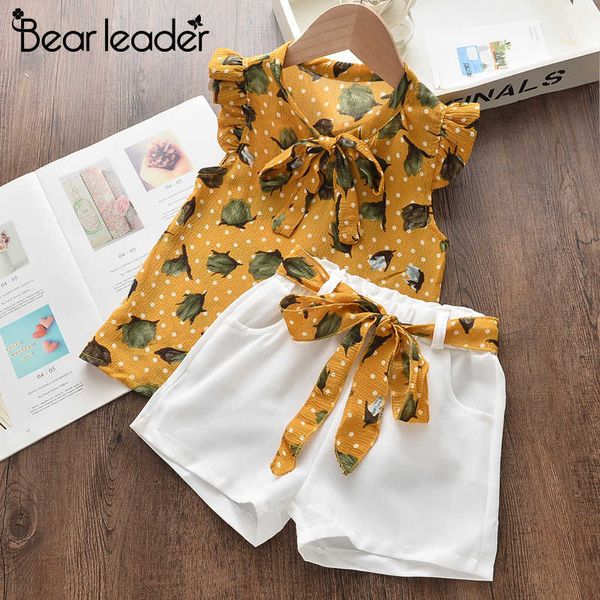 

bear leader girls floral clothing summer kids sleeveless flowers vest and pants 2pcs girl toddler outfit soft clothes 210708, White