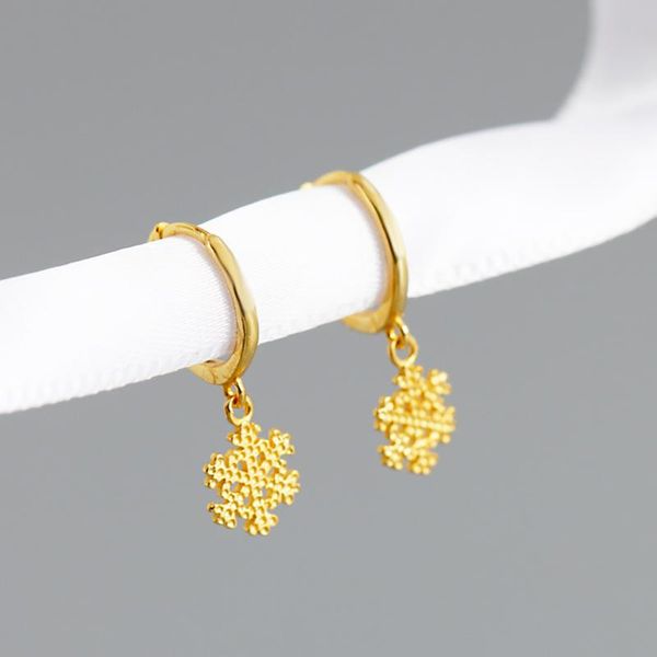 

hoop & huggie 100% genuine 925 silver sparkling snowflake pendant zircon piercing earring brinco oorbellen christmas pendientes 2021, Golden;silver
