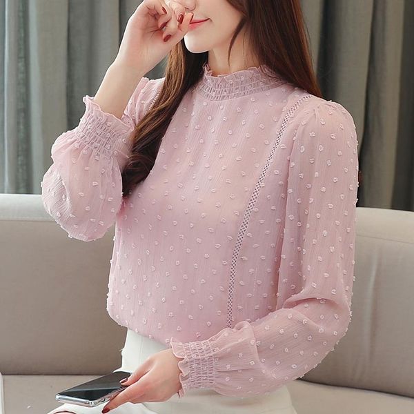 

women's blouses & shirts lukaxsikax 2021 spring autumn women stand collar long sleeve shirt korean sweet young girl's chiffon, White