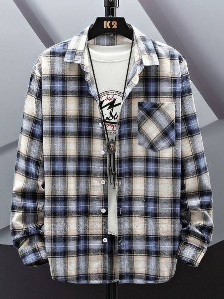 

men tartan pocket front shirt without tee z7a3#, White;black