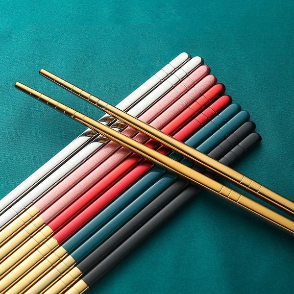 

chopsticks gold glossy stainless steel korean style metal chopstick dessert dinner home tableware kitchen tool portable reusable