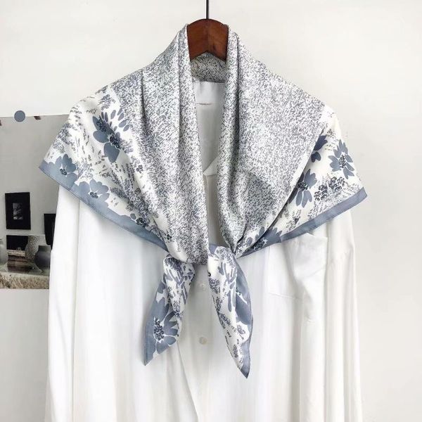 

scarves 90*90cm fashion scarf ironless shawl square printed lady solid women's headscarf monochrome national scarfs, Blue;gray