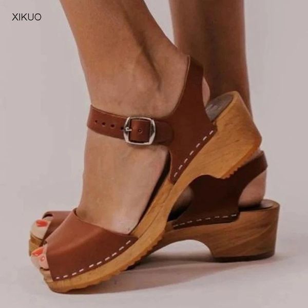 

sandals 2021 middle heel waterproof platform multi function button women's large high shoes, Black