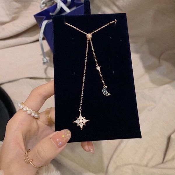 

necklace shijia star moon 925 sterling silver plated 18k gold inlaid diamond pendant clavicle chain