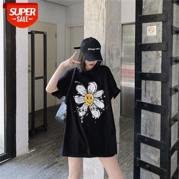 

loose street casual short-sleeved t-shirt female new korean version of the printed round neck half-sleeved trend #lp8g, White