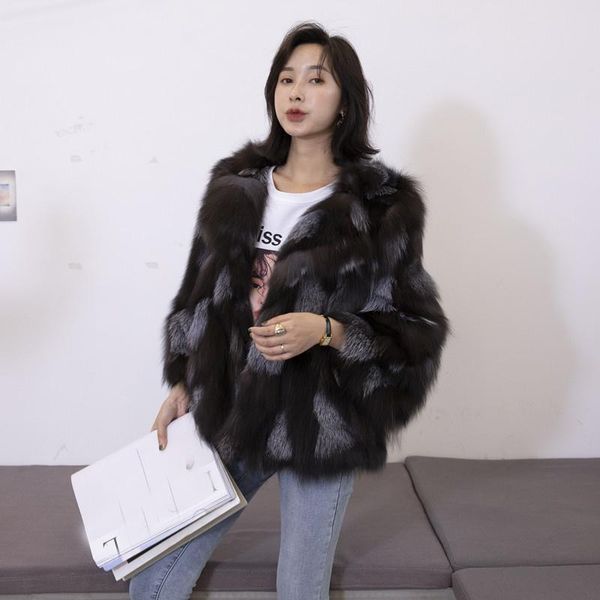 

women's fur & faux genuine real natural sliver coat with hood warm winter waistcoats jacket custom big size, Black