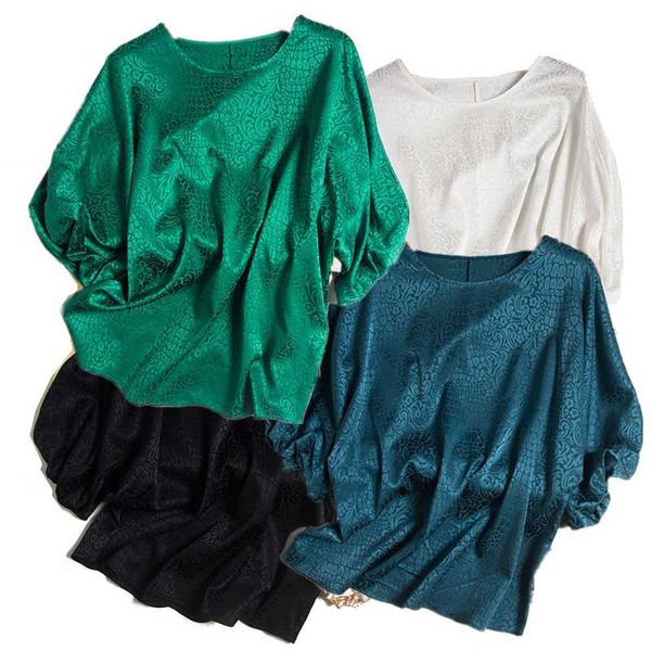 

women's blouses & shirts birdsky, 1pc natural mulberry silk women office lady pullover blouse half batwing sleeve, round neck. s-147, White