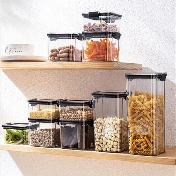 

kitchen household storage sealed tank square pet grain nut snack box plastic transparent bottles & jars