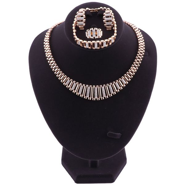 

african beads jewelry sets women wedding gold color crystal party fashion bridal necklace bracelet ring earrings accessories, Black