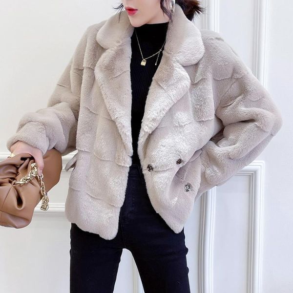

women's fur & faux [ewq] 2021 winter women short fashion korea chic black mink coat imitation loose lapel long sleeve warm jacket femal