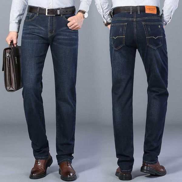 

men's jeans male brand business cotton elastic regular fit denim pants trousers 2021 spring classic blue black slim-fit