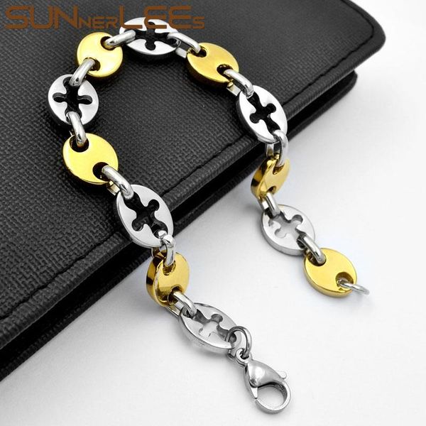 

link, chain sunnerlees fashion jewelry stainless steel bracelet 11mm geometric link silver gold color for men women gift sc107 b, Black