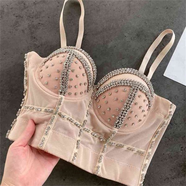 

lady new fashion high street chest wrapped padded vest beads sleeveless bustier crop women party clothings q201 210407, White