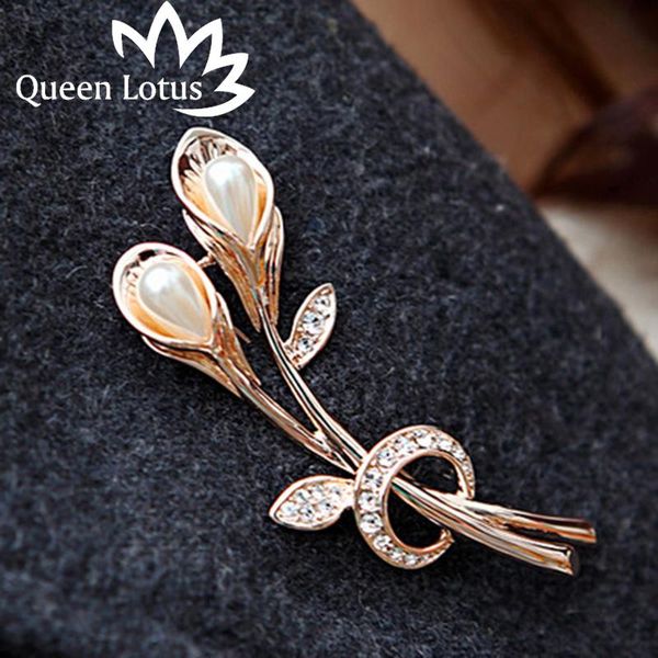 

pins, brooches fashion elegant zircon tulip pearl brooch clothing accessories wedding bride jewelry crystal sell, Gray