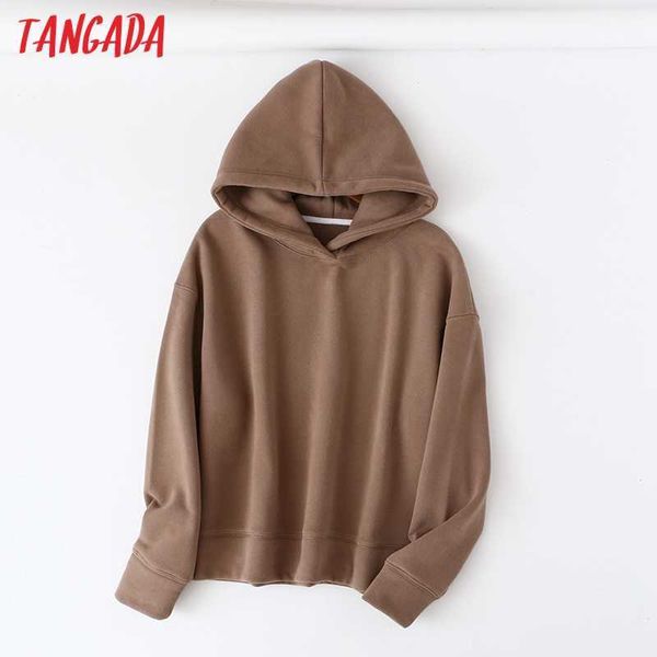 Tangada Herbst Winter Frauen Schokolade Fleece Hoodie Sweatshirts Übergroße Damen Pullover Warme Kapuzenjacke 6L15 210609