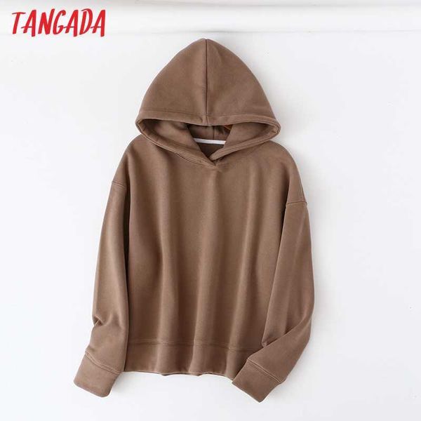 

tangada autumn winter women chocolate fleece hoodie sweatshirts oversize ladies pullovers warm hooded jacket 6l15 210609, Black