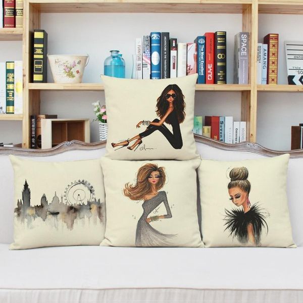 

digital printing linen pillow urban fashion girl cushion nap waist pad core home decore fall case cushion/decorative