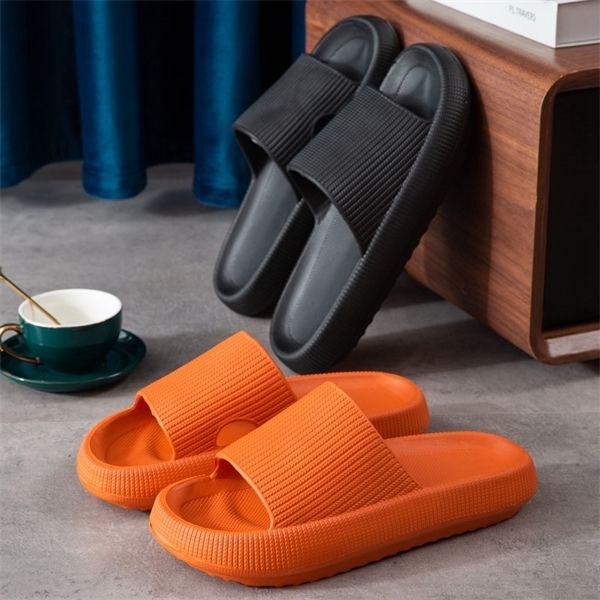 

summer slippers flip flops for women beach eva men soft-soled platform shoes indoor thick bottom slippers home bathroom sandals y1120, Black