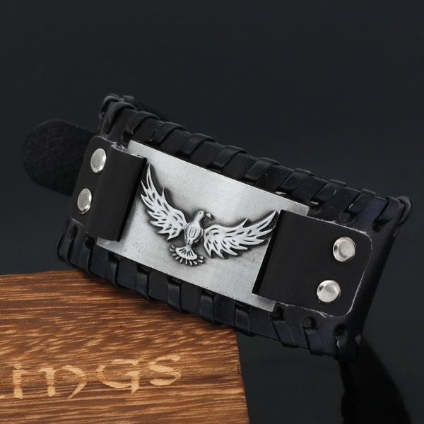 

viking eagle bracelet men's nordic cowhide, Silver