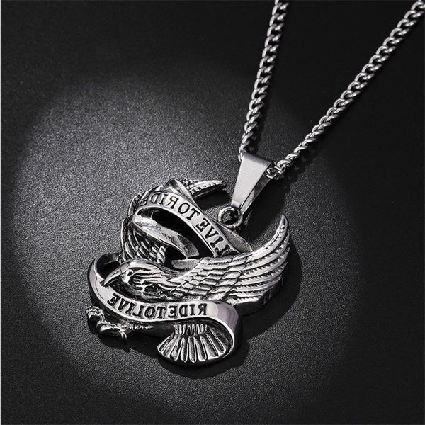 

punk style male rider eagle necklace pendant ride to live retro with whip chain men woman fashion jewelry gifts necklaces, Silver
