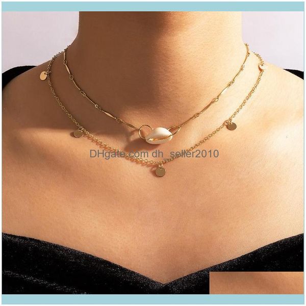 

necklaces & pendants jewelryhuatang boho shell choker necklace for women trendy double layer gold color sequins clavicle chain beach jewelry, Golden;silver