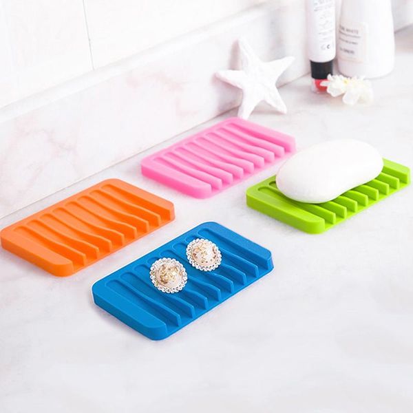 

bath accessory set 1pc creative colorful silicone flexible soap dish storage holder plate tray drain tools bathroom accessories