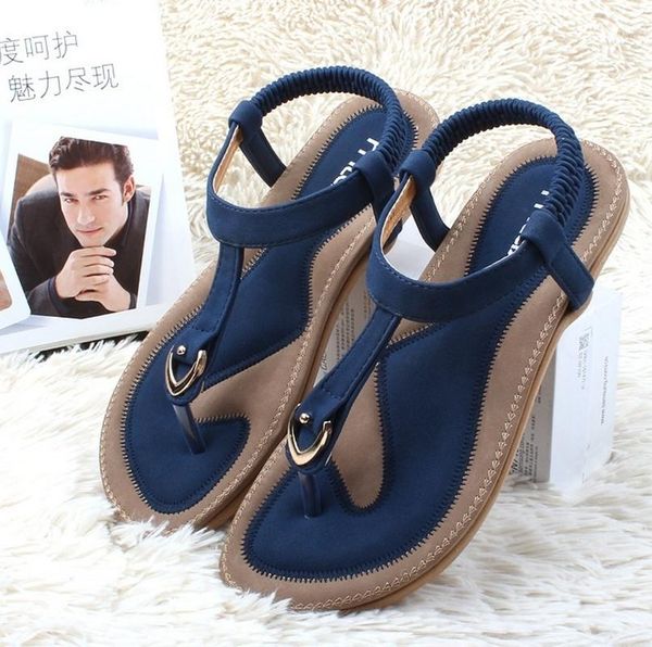 

summer women sandals round head clip toe flat plus size outdoor casual roman beach bohemia comfort female shoes, Black