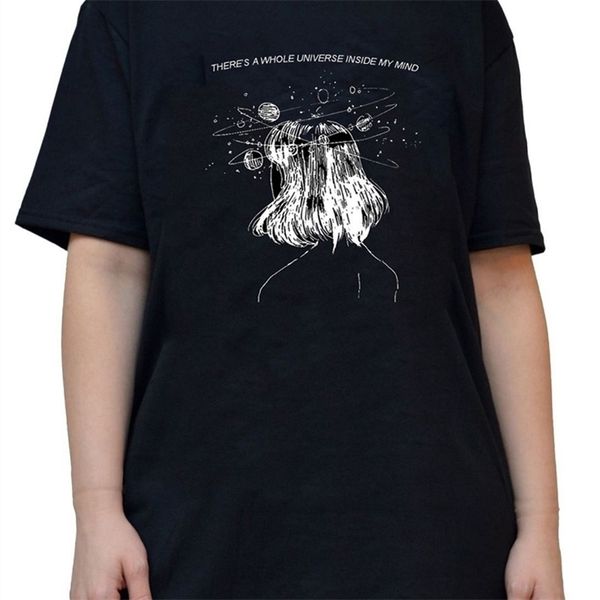 Universo mente gráfico tee mulheres harajuku engraçado arte desenho t-shirt tumblr bonito estética grunge preto tee 90s verão tops 210518