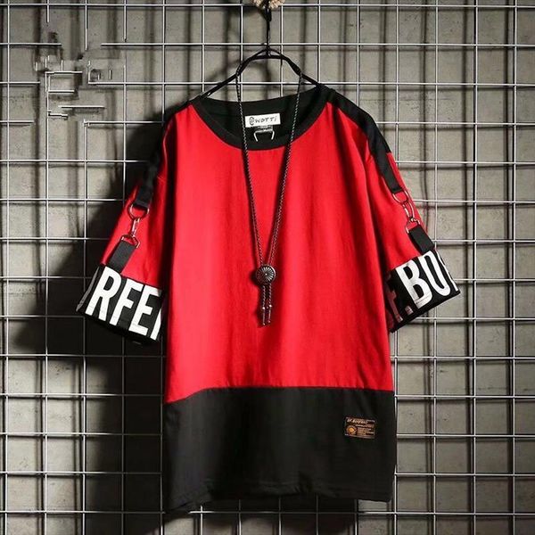 

hip hop summer loose fashion men t shirts casual streetwear half sleeve mens tide harajuku, White;black