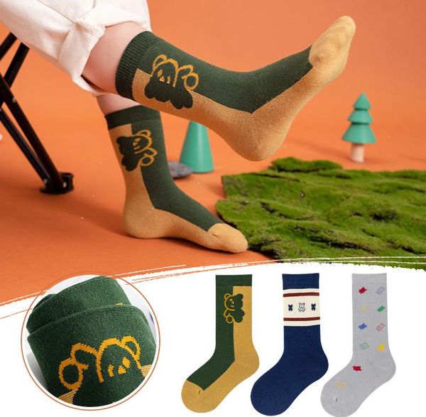 

socks 3pairs/lot autumn children cartoon bear animal full cotton boys tube girls school sports kids, Pink;yellow