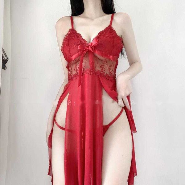 WOMENGAGA Maglia Del Merletto Sexy Rosso Trasparente Filato Arco Sottile Estate Magliette e camicette Carro Armato Mini Vestito Dalla Cinghia Abiti Per Le Donne Del Partito SIS4 210603