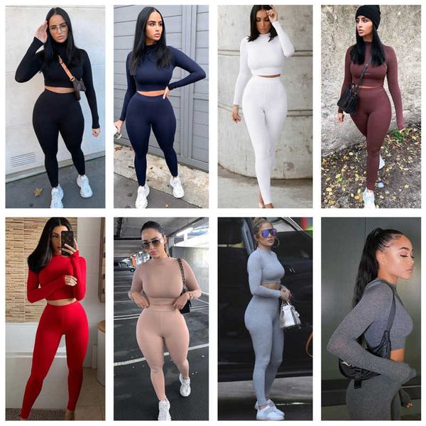 

women long pants sports tracksuits slim solid color trousers outfits designer breathable sportwear ladies two piece jogging suits for autumn, White