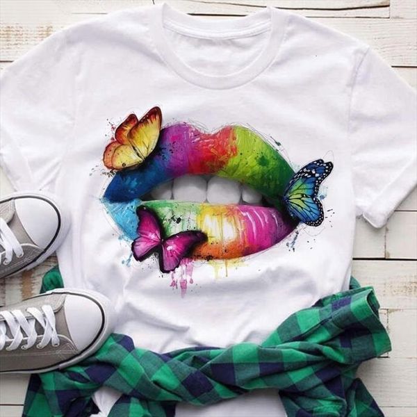 

and womens white tee summer men t shirts colorful women lips harajuku fashion clothes beautiful casual streetwear, White;black