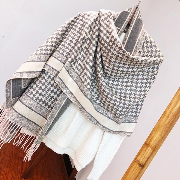 

fashion brand classic black and white lattice scarf women's shawl with gift box 71023e, Blue;gray