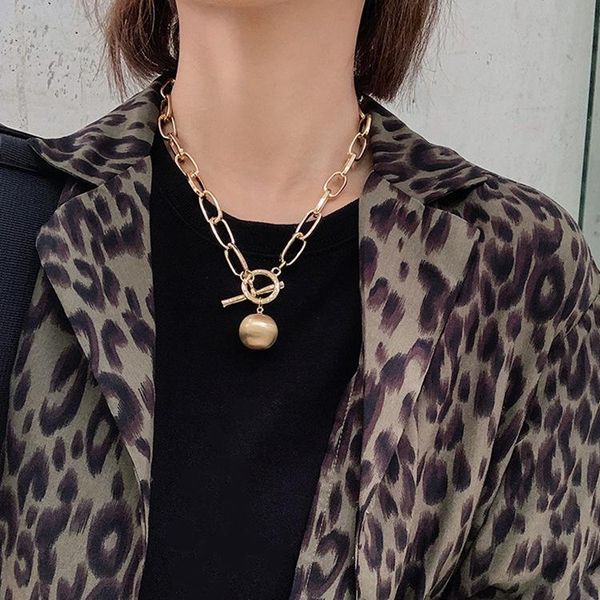 

pendant necklaces 2021 trendy hip hop oval thick chain metal ball neck ot schnalle necklace for men women girls party jewelry gift, Silver