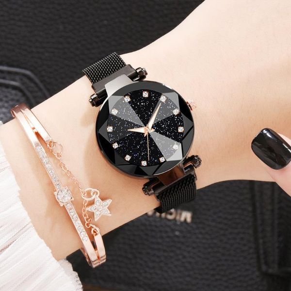 

wristwatches bracelet set women watches rose gold starry sky ladies watch steel mesh quartz wrist female clock girls relogio feminino, Slivery;brown