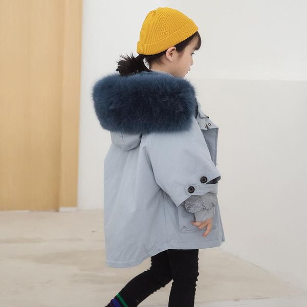 

jackets 2021 winter fur baby boy coat hooded warm girls outdoor sport children snowsuits windproof teenager kids ourerwear, Blue;gray