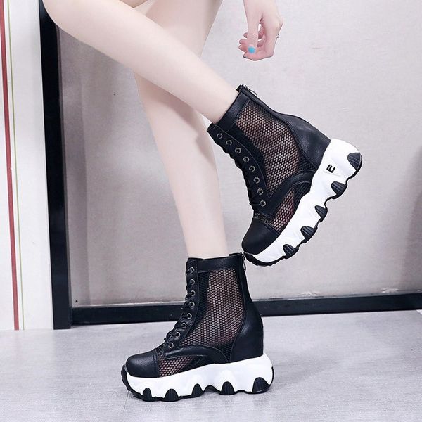 

dress spring sneakers women daddy shoe thick bottom round toe breathing leisure female internal increase mesh shoes ifga, Black