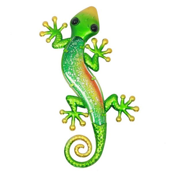 

green metal lizard gecko wall decoration for garden outdoor fence hanging statues and sculptures home patio yard decorations