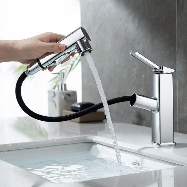 

bathroom sink faucet 3 water flow modes mixer tap single handle chrome vanity with pull out sprayer sk-5705 faucets
