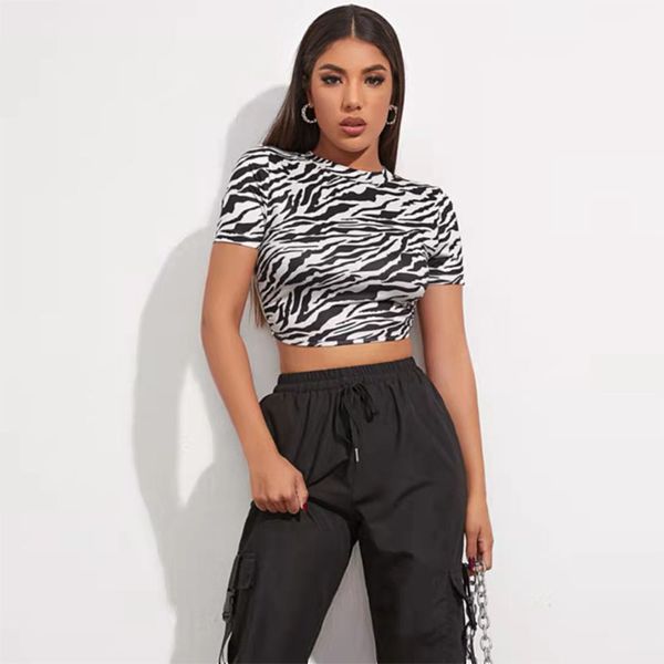 

new women's t shirt fashion ladies zebra print backless t-shirt #m2231, White