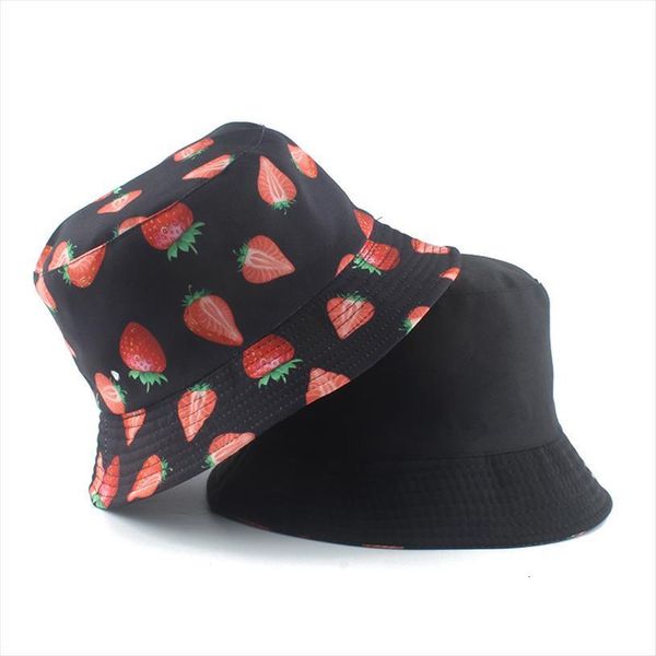 

panama bucket hat men women summer cap reversible strawberry print bob hip hop gorros fishing fisherman, Blue;gray
