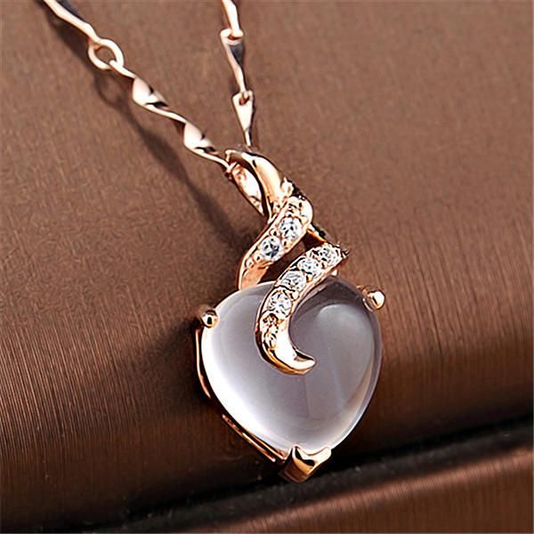 

pendant necklaces 2021 heart opal & pendants rose gold color chain white crystal necklace bijoux femme gift for friends, Silver