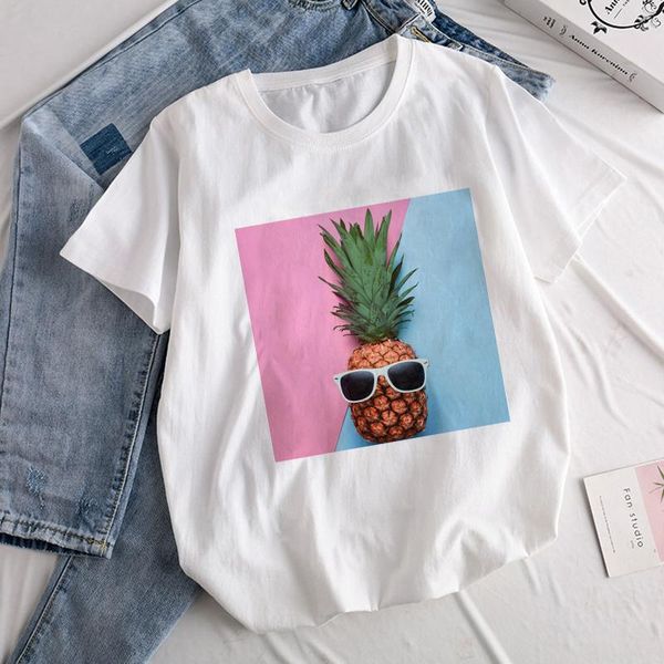 

women t-shirt kawaii pineapple printed female graphic harajuku korean style funny summer short sleeve tee shirt clothing women's, White