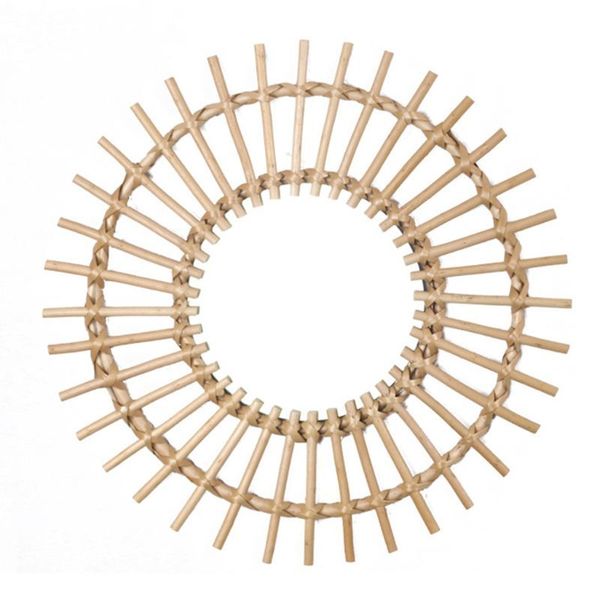 

rattan innovative art decoration round makeup mirror dressing bathroom wall hang