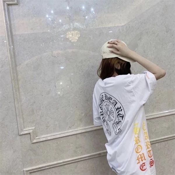 

65% off outlet online store 2021 spring and summer new lovers gradient print round neck short sleeve t-shirt for men women, White
