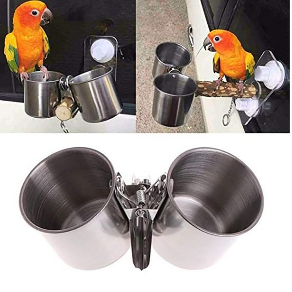 

other bird supplies parrot feeding cup stainless steel birds feeders water cage bowls clamp holder